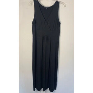 Eileen Fisher‎ Black Jersey Knit V-Neck Midi/Maxi Sleeveless Dress PM